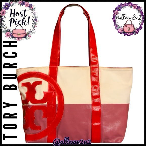 Tory Burch Handbags - Tory Burch BEACH Red and Pink Colorblock Gorgeous Tote